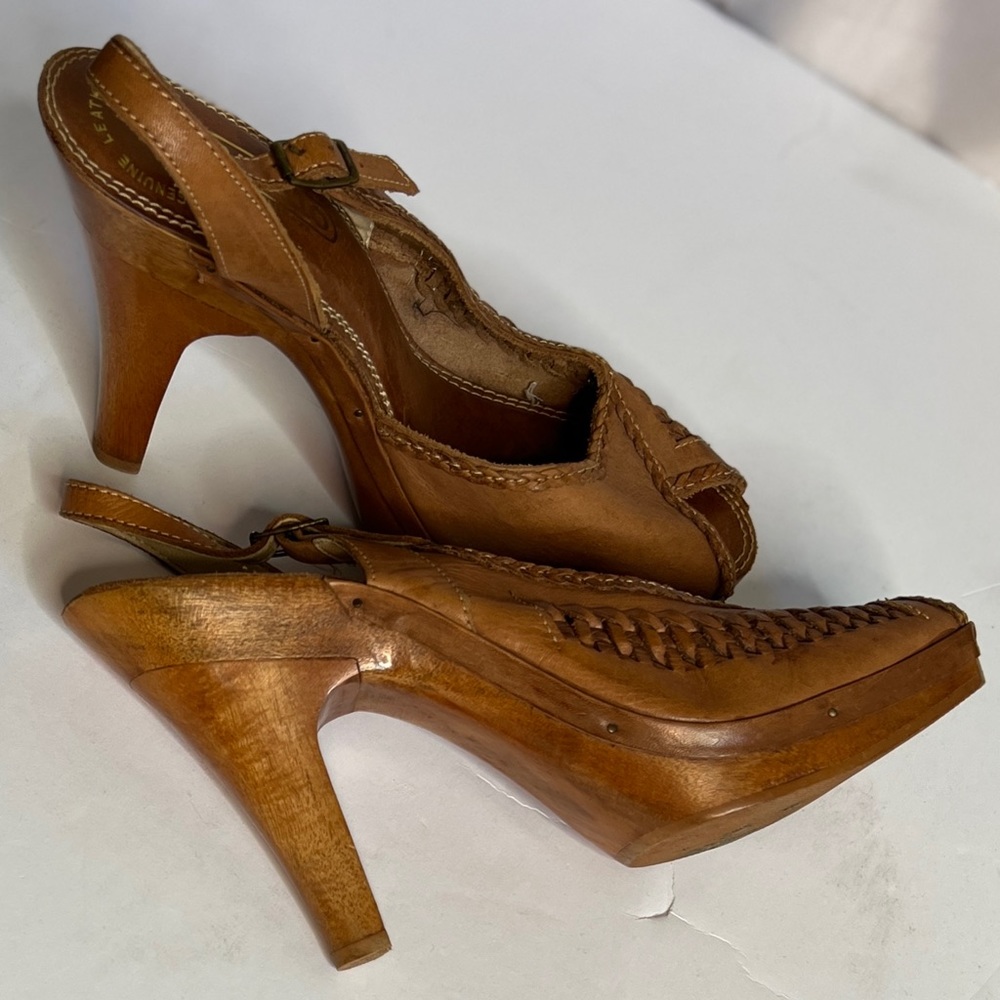 Vintage Rapallo Leather Sling Back Peep Toe Heels Size 8 - Picture 7 of 8